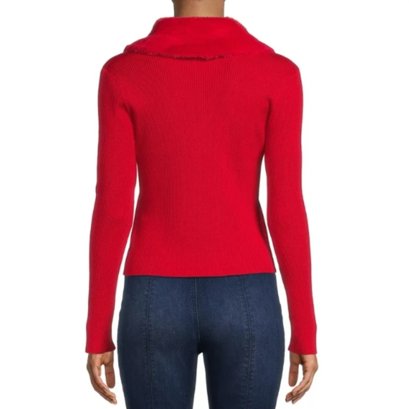 🎀Red Faux Fur Open Tie Front Cardigan NWT - Picture 8 of 8